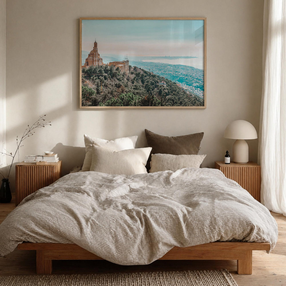 Lebanon colorful photo poster of Asia – horizontal wall art in natural wood frame, hanging on wall