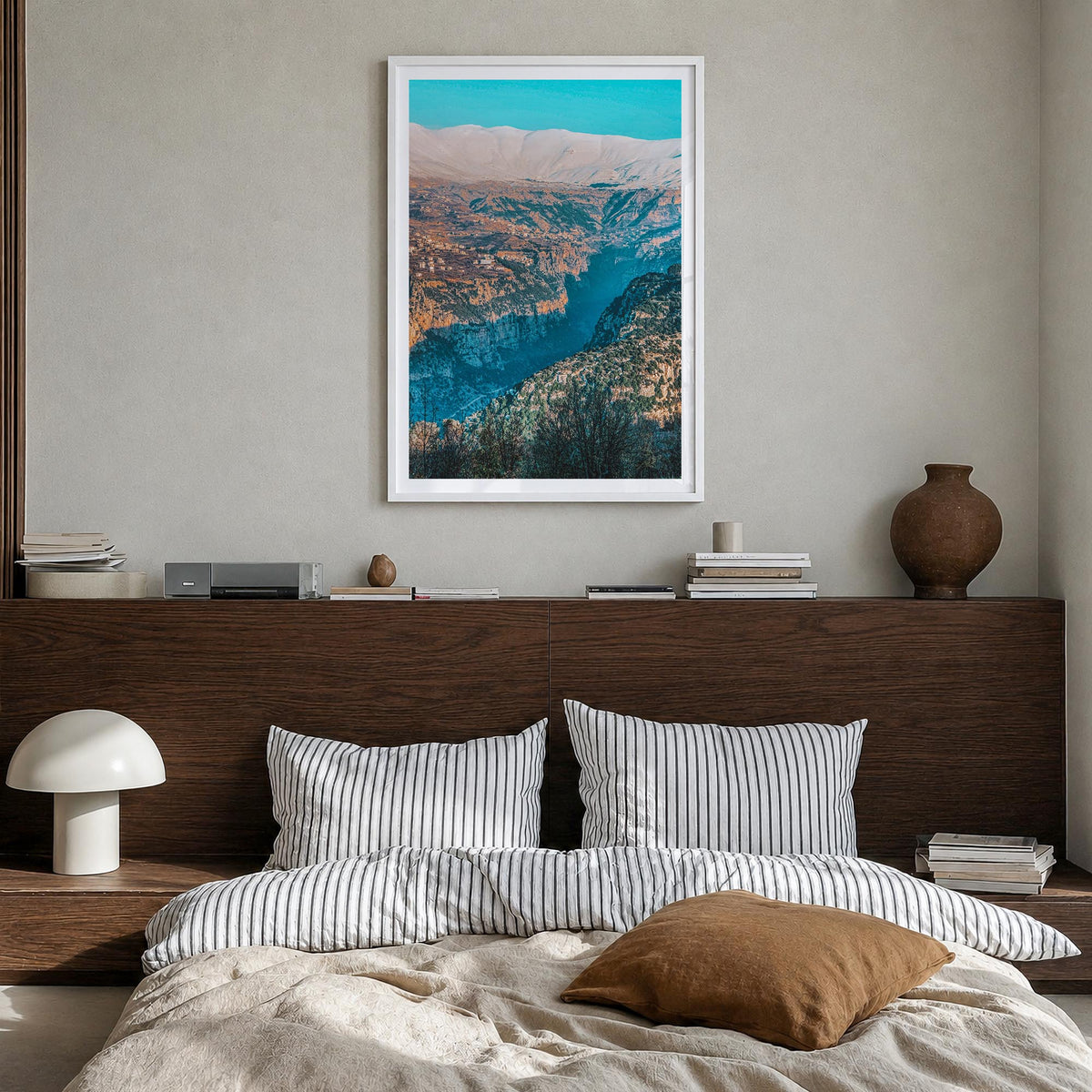 Lebanon colorful photo poster of Asia – vertical wall art in white wood frame with white border, hanging on wall