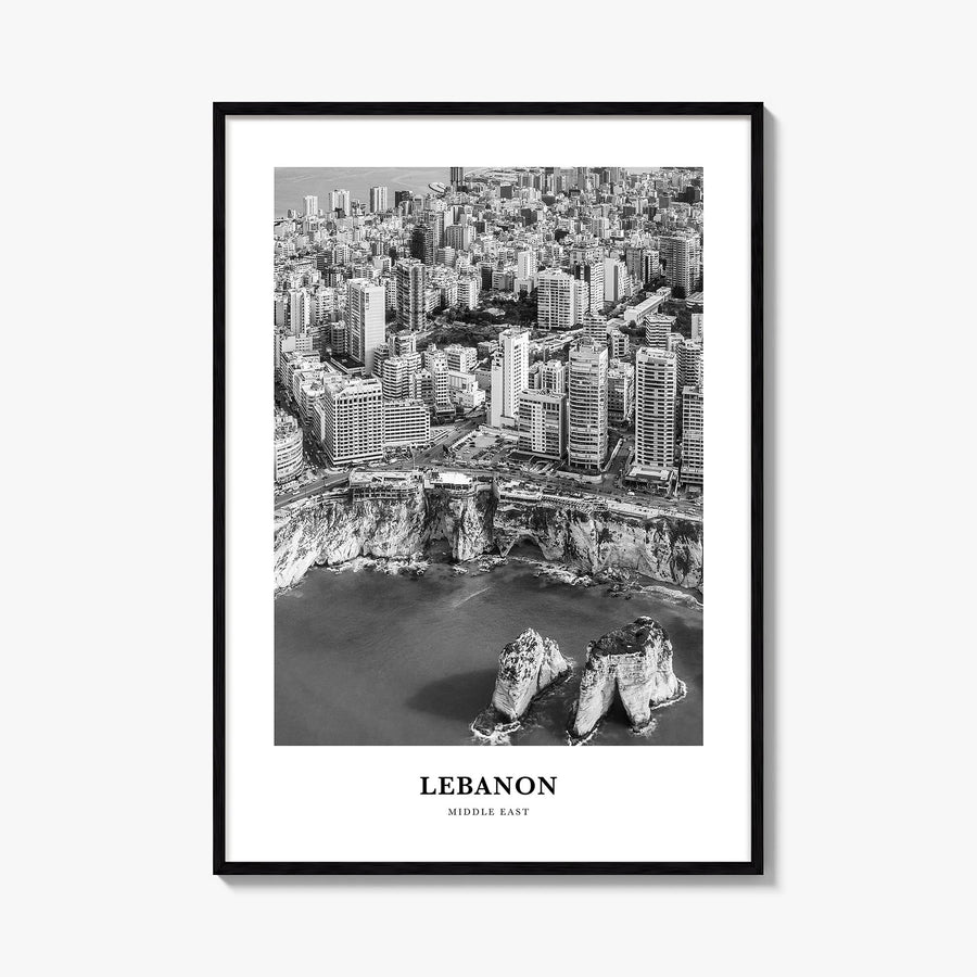 Lebanon no. 1 black & white classic poster of Asia – vertical wall art, unframed print shown in interior mockup