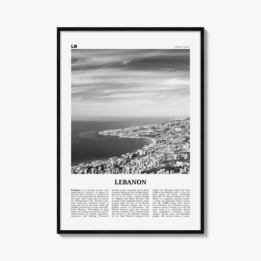 Lebanon no. 1 black & white newspaper poster of Asia – vertical wall art, unframed print shown in interior mockup