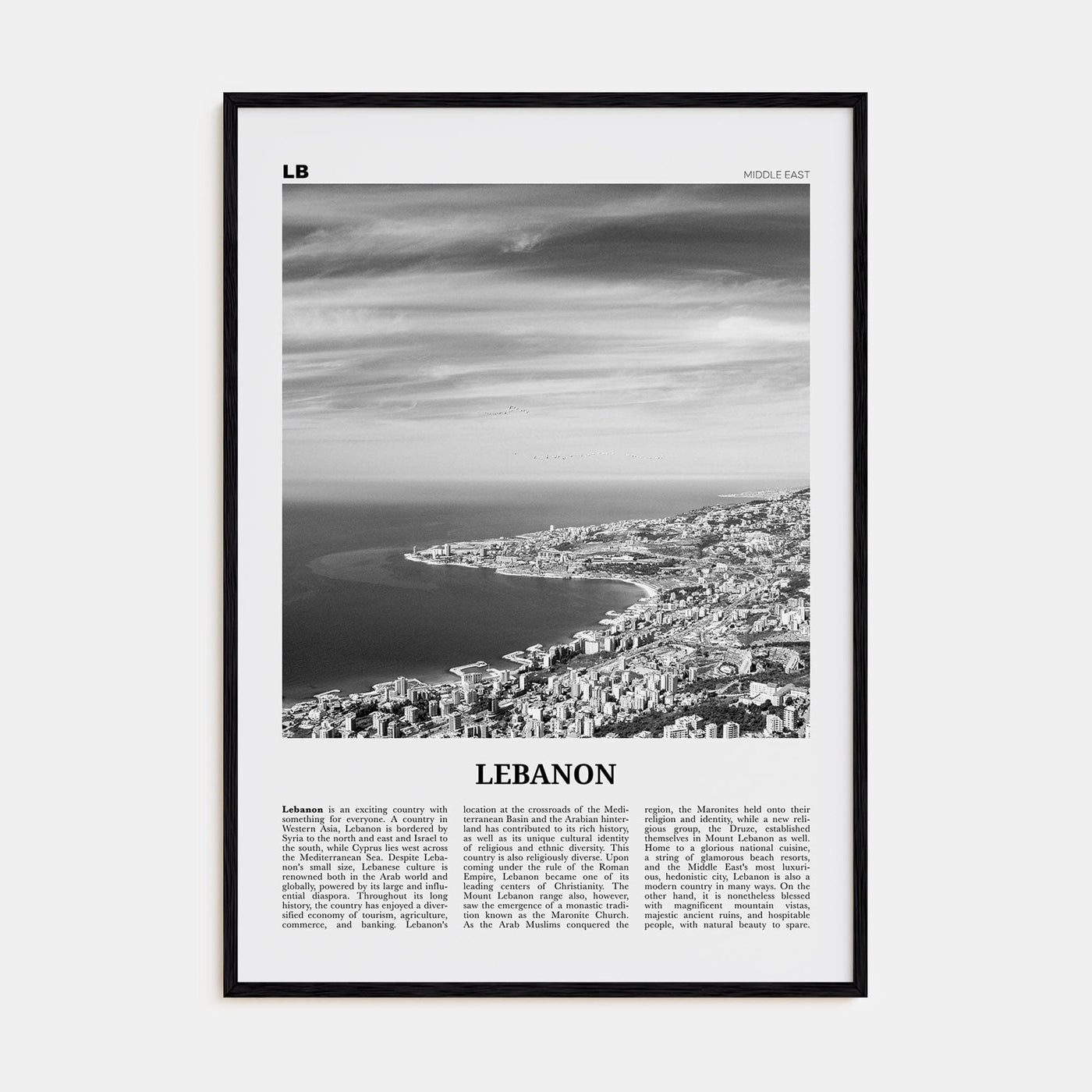 Lebanon No 1 Poster Black Wood / 8x12 in Nbourhood Travel B&W Poster