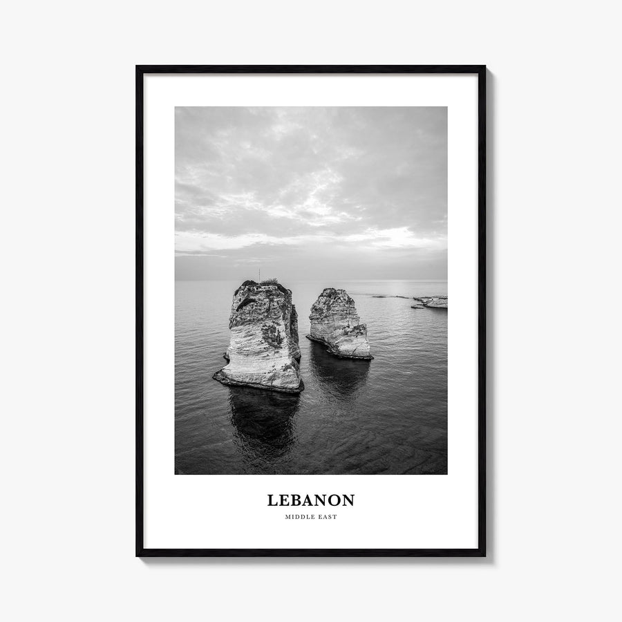 Lebanon no. 2 black & white classic poster of Asia – vertical wall art, unframed print shown in interior mockup