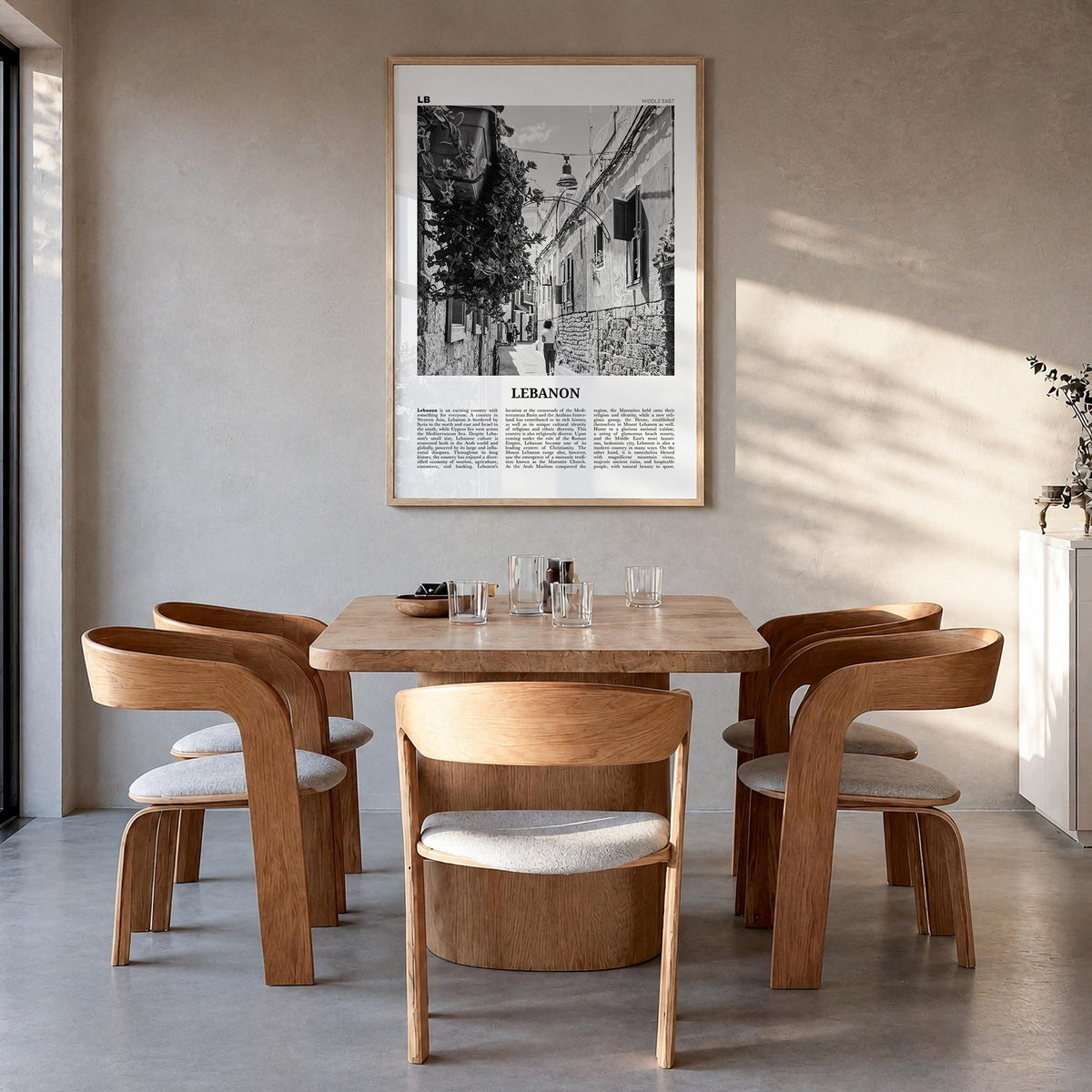 Lebanon no. 2 black & white newspaper poster of Asia – vertical wall art in natural wood frame, hanging on wall