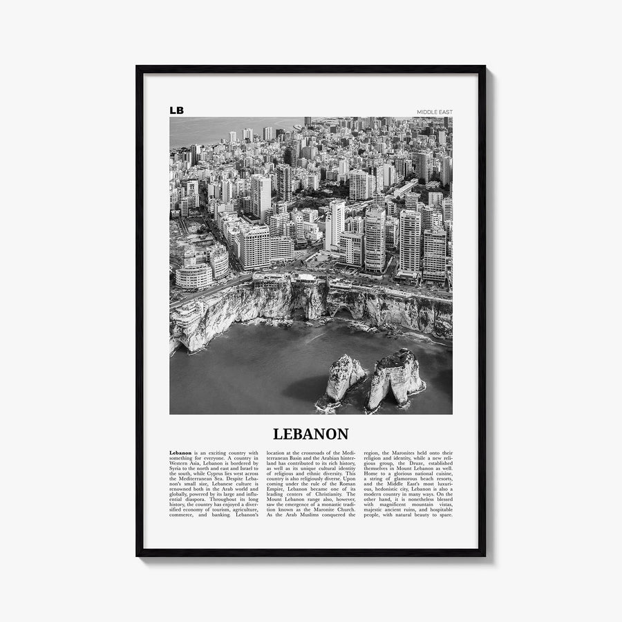 Lebanon no. 3 black & white newspaper poster of Asia – vertical wall art, unframed print shown in interior mockup