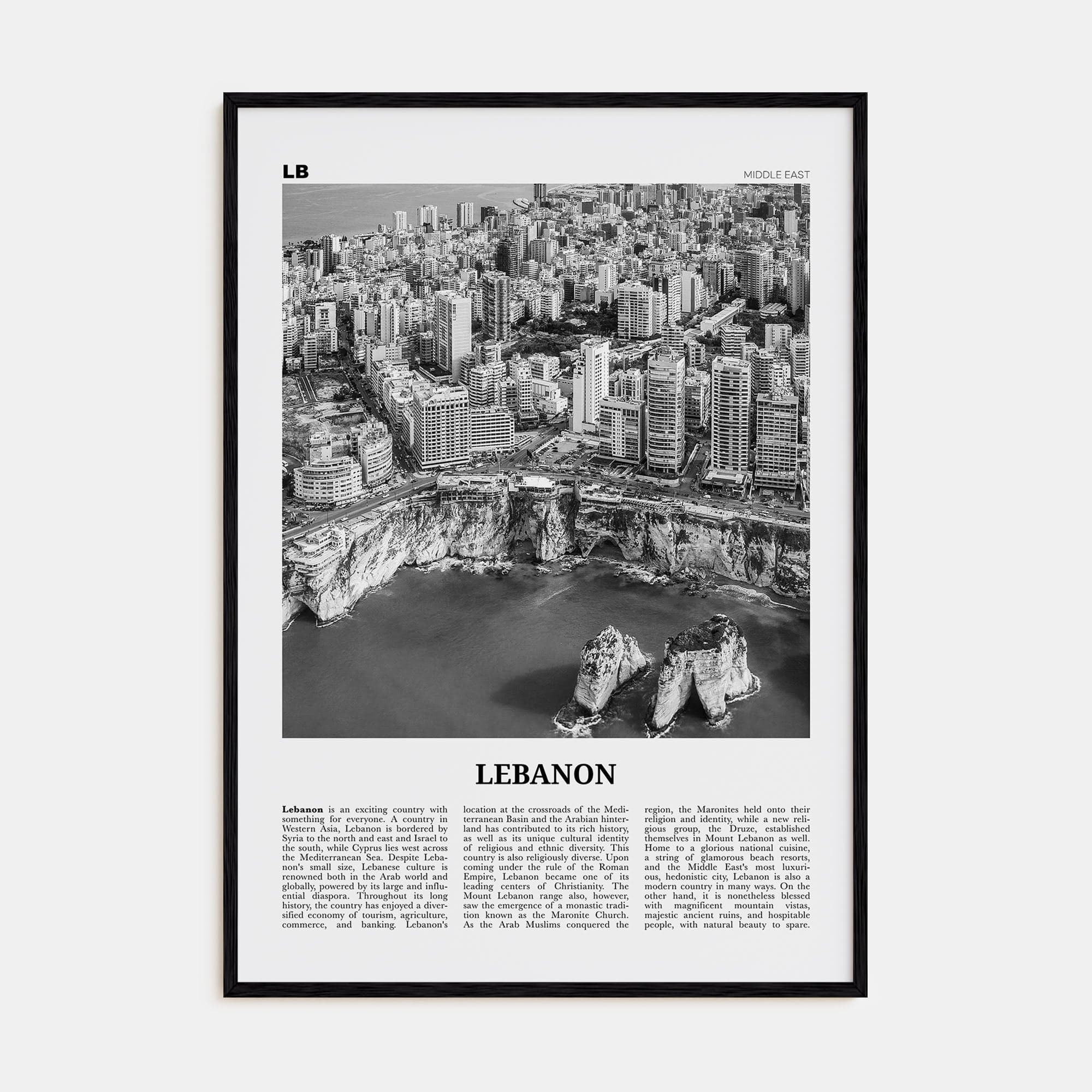 Lebanon No 3 Poster Black Wood / 8x12 in Nbourhood Travel B&W Poster