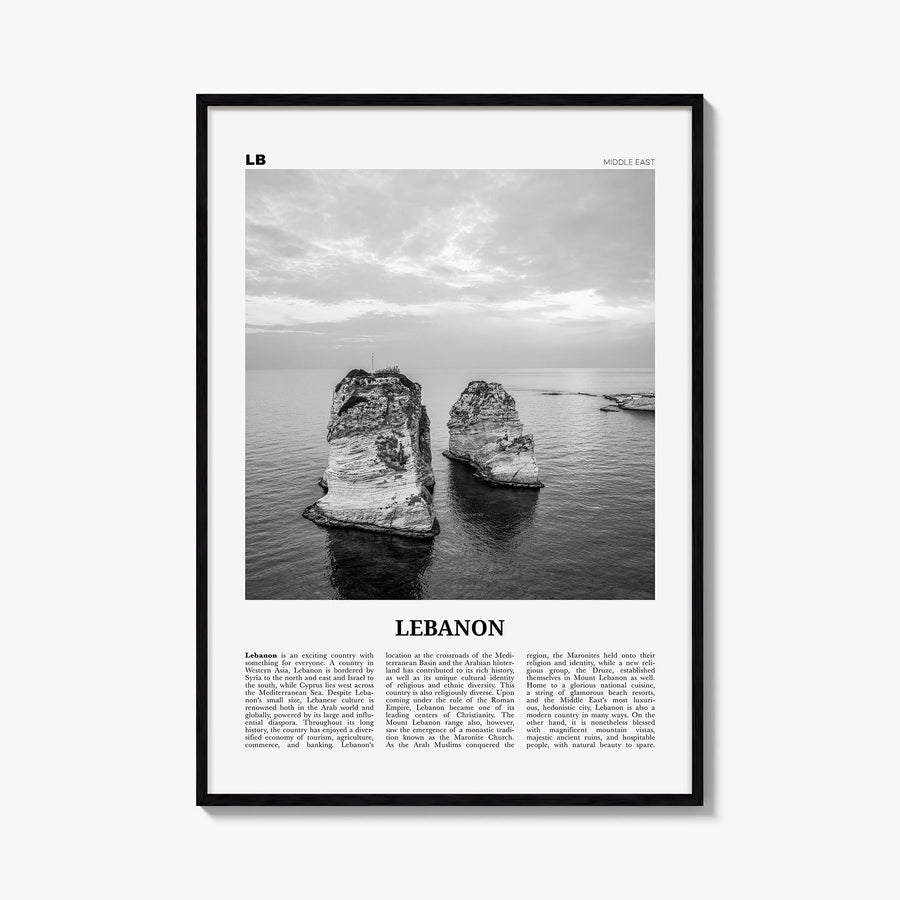 Lebanon no. 4 black & white newspaper poster of Asia – vertical wall art, unframed print shown in interior mockup