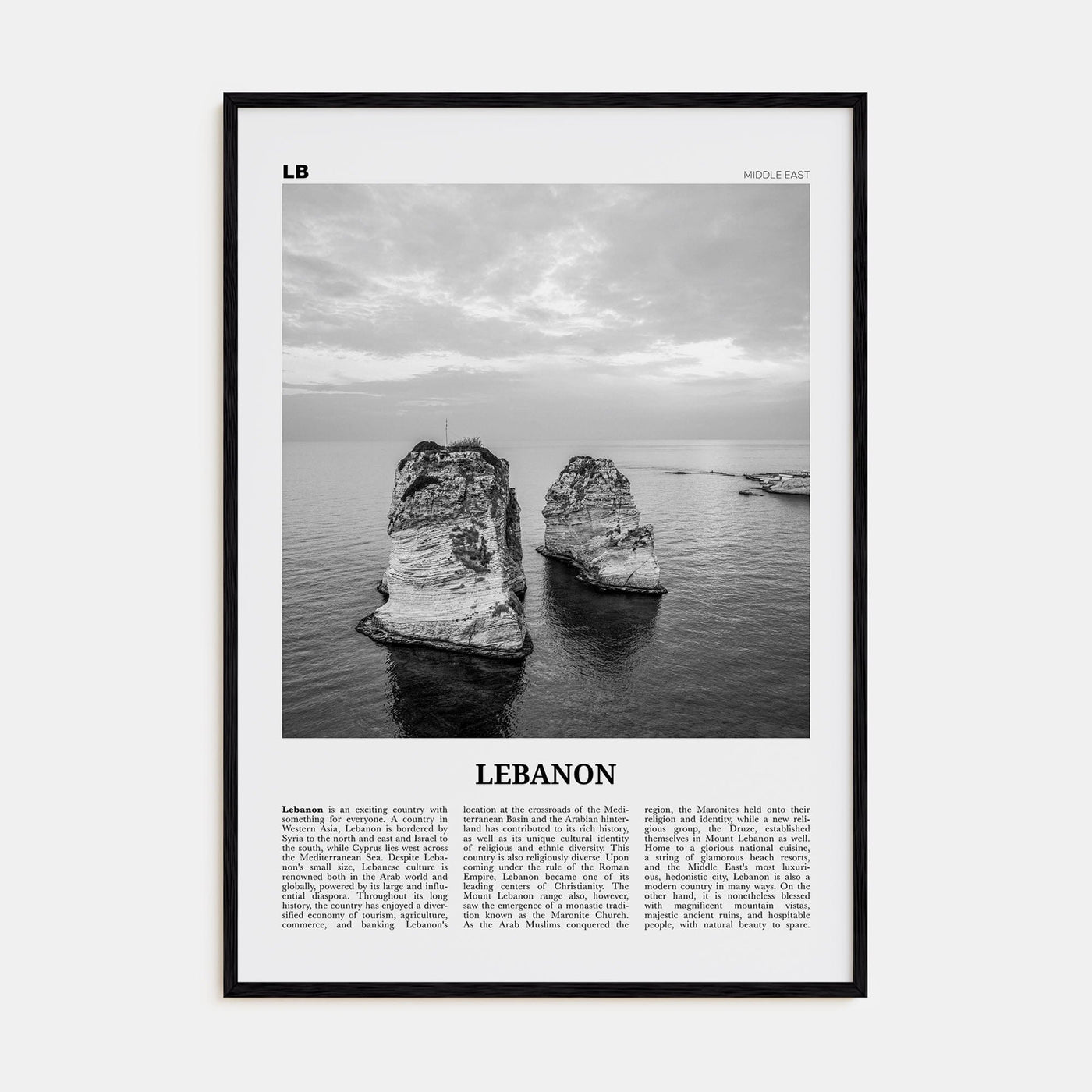 Lebanon No 4 Poster Black Wood / 8x12 in Nbourhood Travel B&W Poster