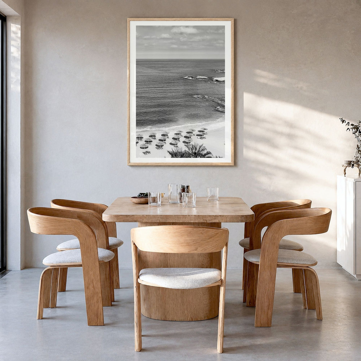Lebanon Photo Poster in a natural wood frame, hanging in a dining room, white border