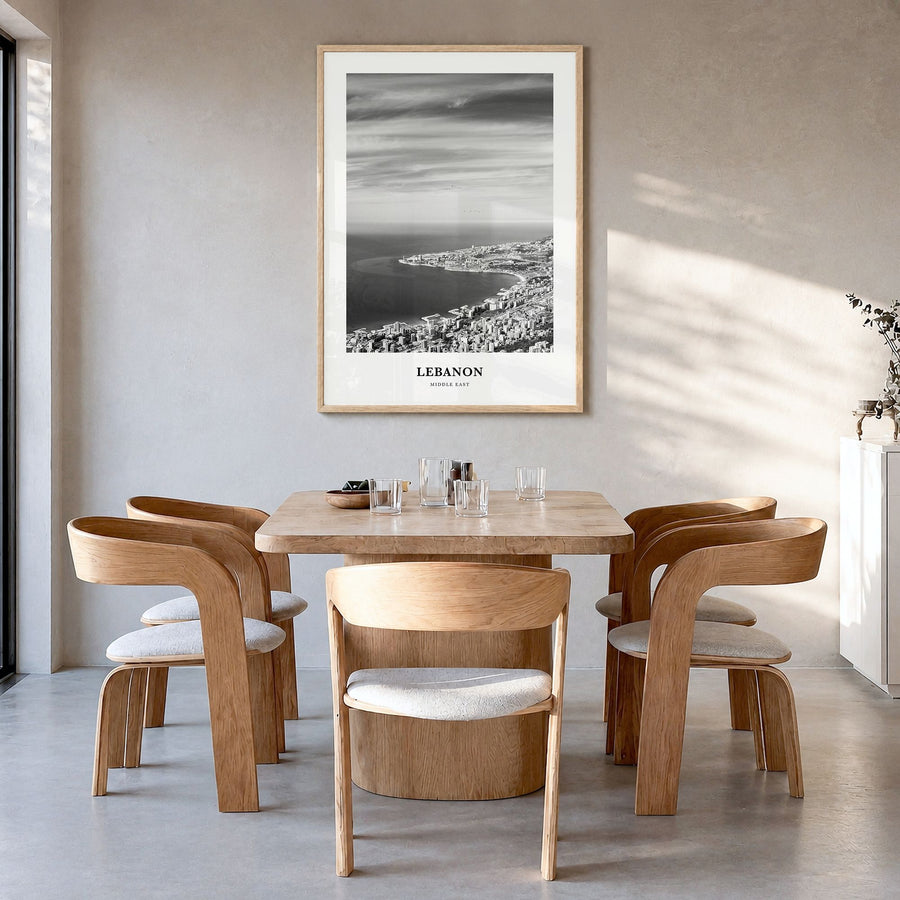 Lebanon Classic No 3 Poster in a natural wood frame, hanging in a dining room