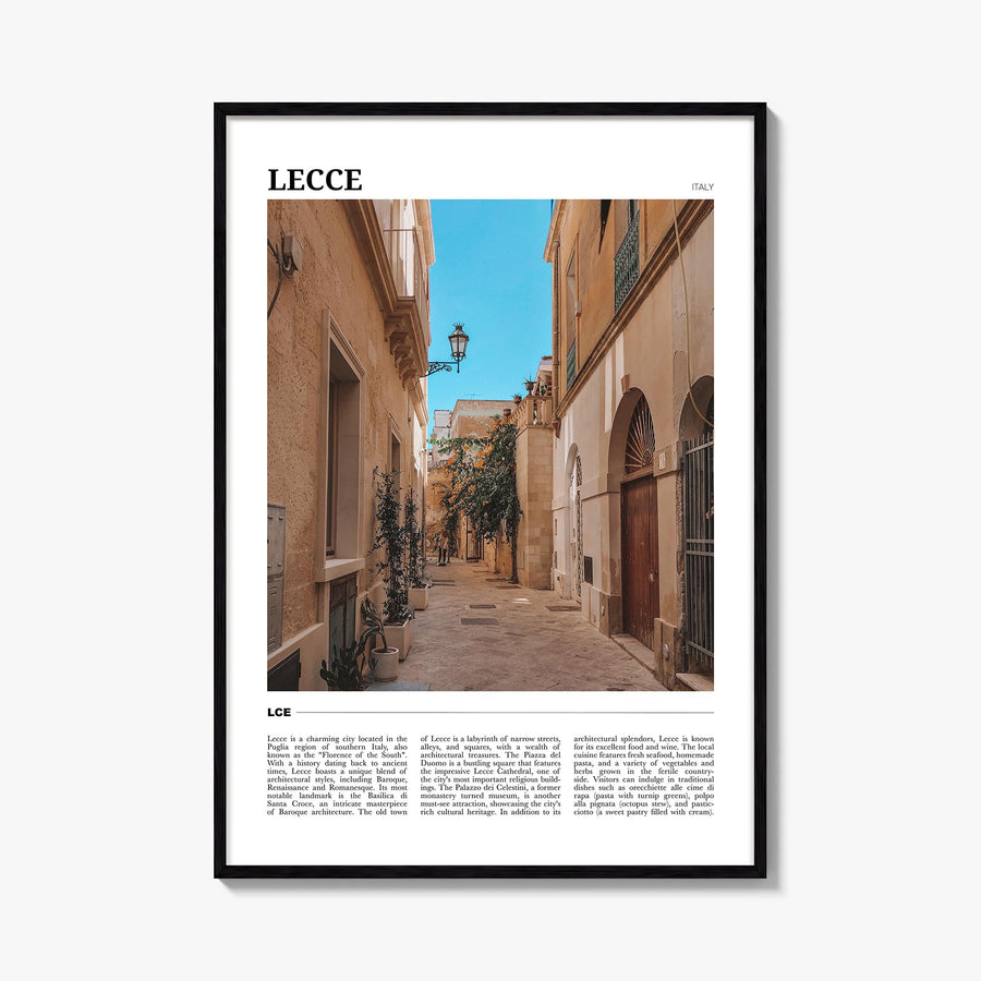 Lecce colorful travel poster of Italy – vertical wall art, unframed print shown in interior mockup