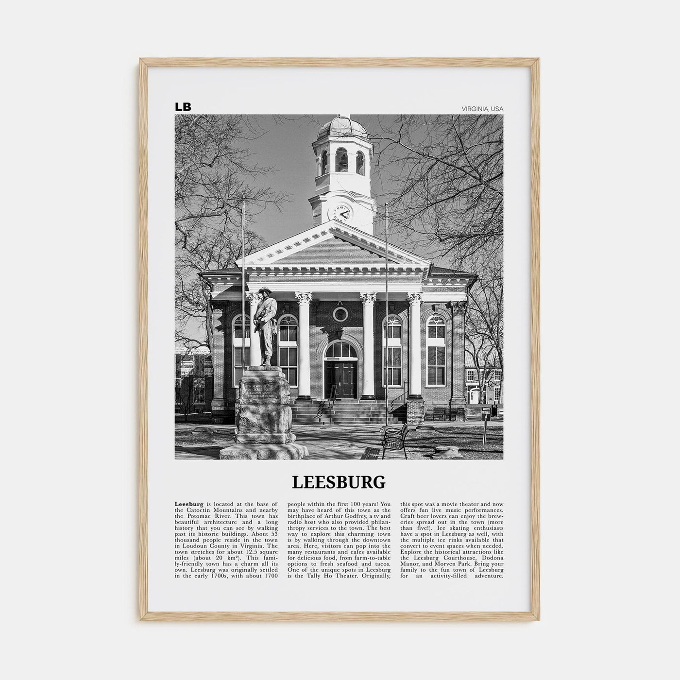 Leesburg Poster Natural Wood / 8x12 in Nbourhood Travel B&W Poster