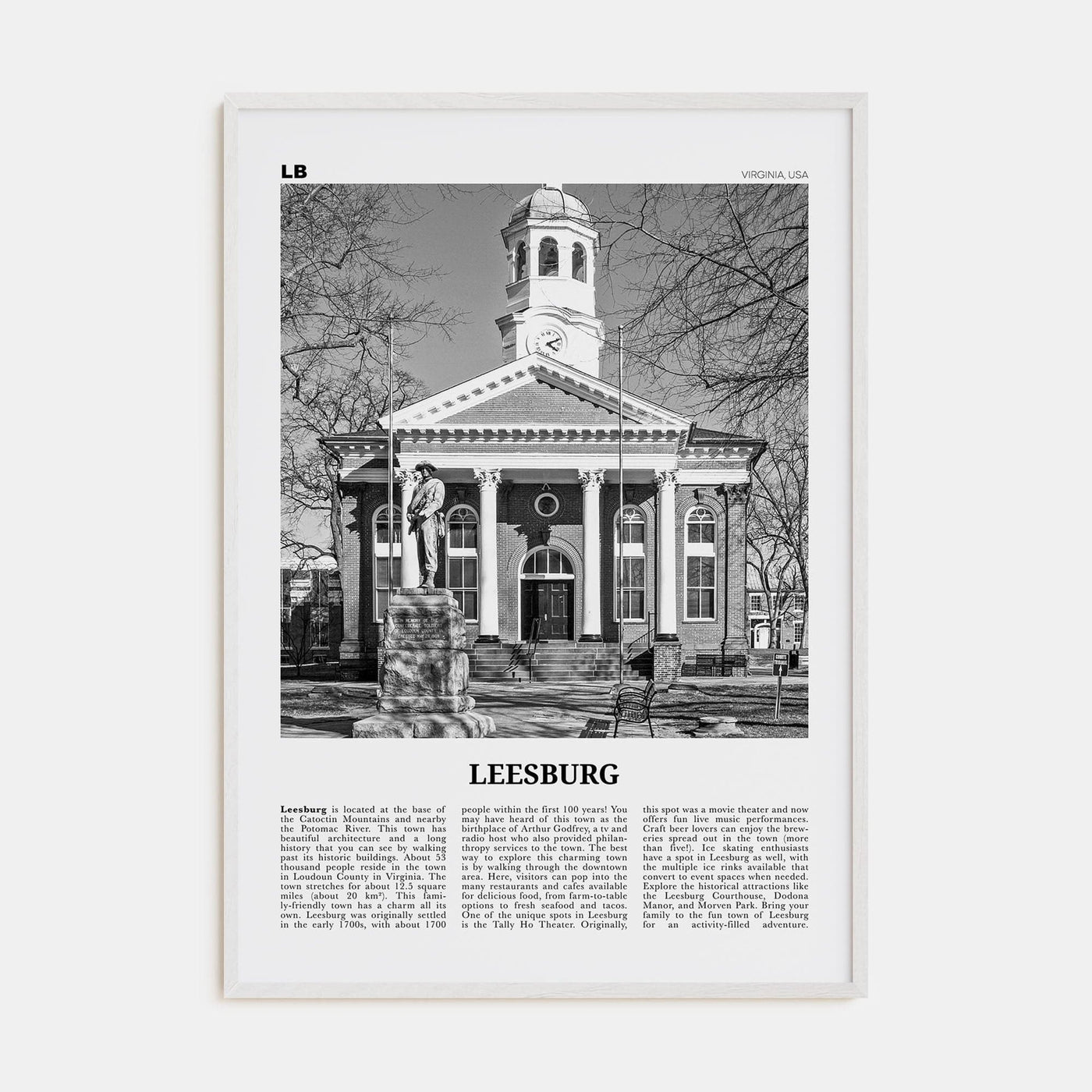 Leesburg Poster White Wood / 8x12 in Nbourhood Travel B&W Poster