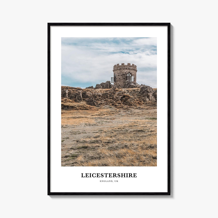 Leicestershire colorful classic poster of United Kingdom – vertical wall art, unframed print shown in interior mockup