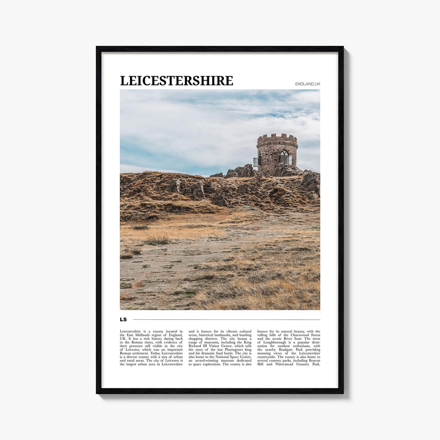 Leicestershire colorful travel poster of United Kingdom – vertical wall art, unframed print shown in interior mockup
