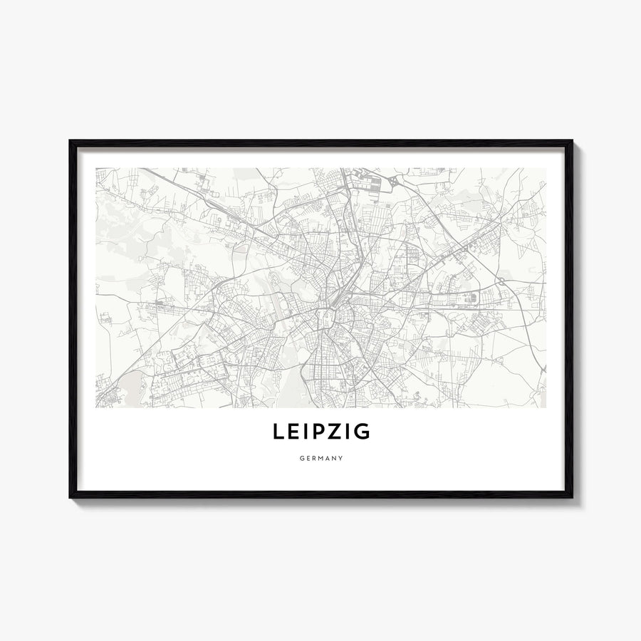 Leipzig black & white map poster of Germany – horizontal wall art, unframed print shown in interior mockup