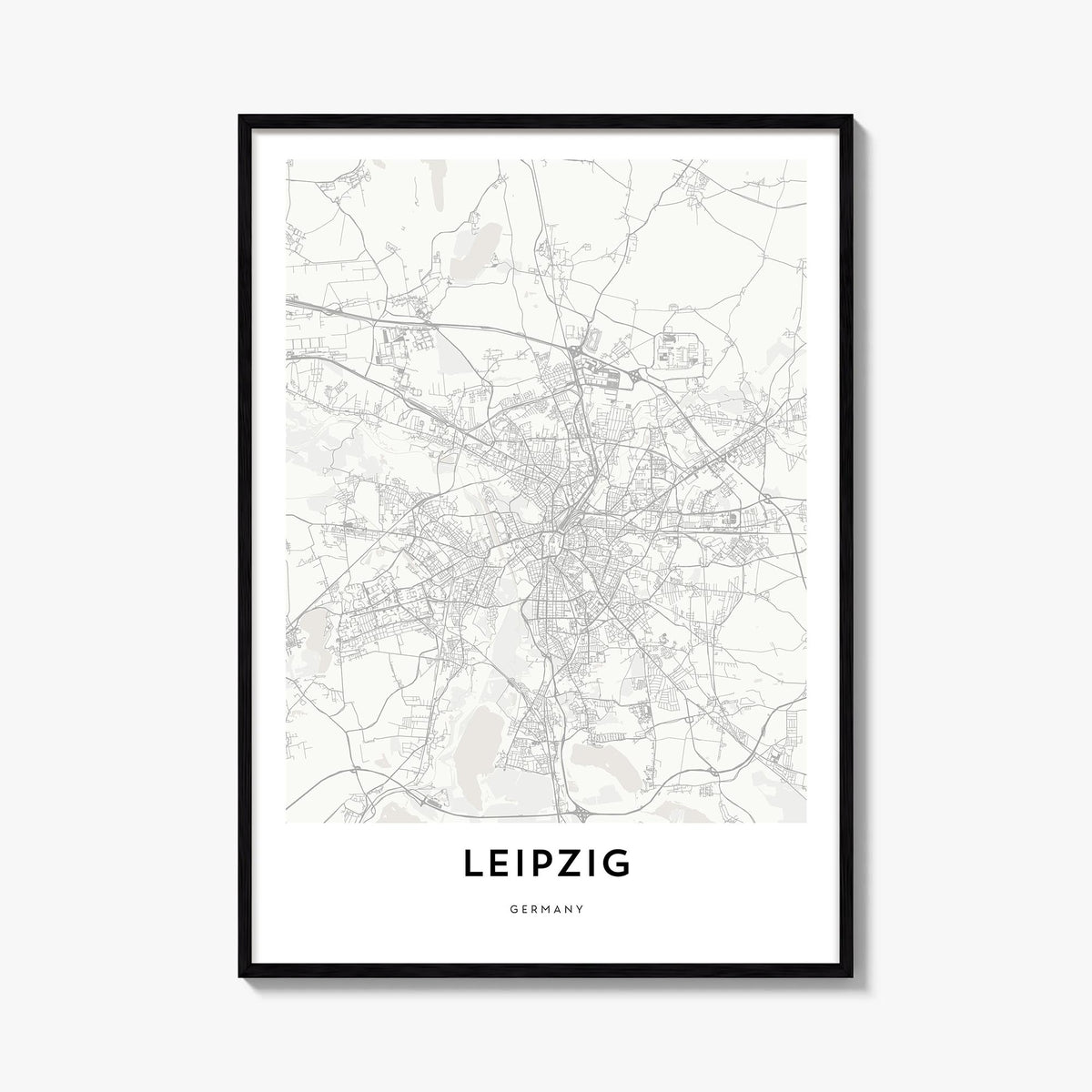 Leipzig black & white map poster of Germany – vertical wall art, unframed print shown in interior mockup