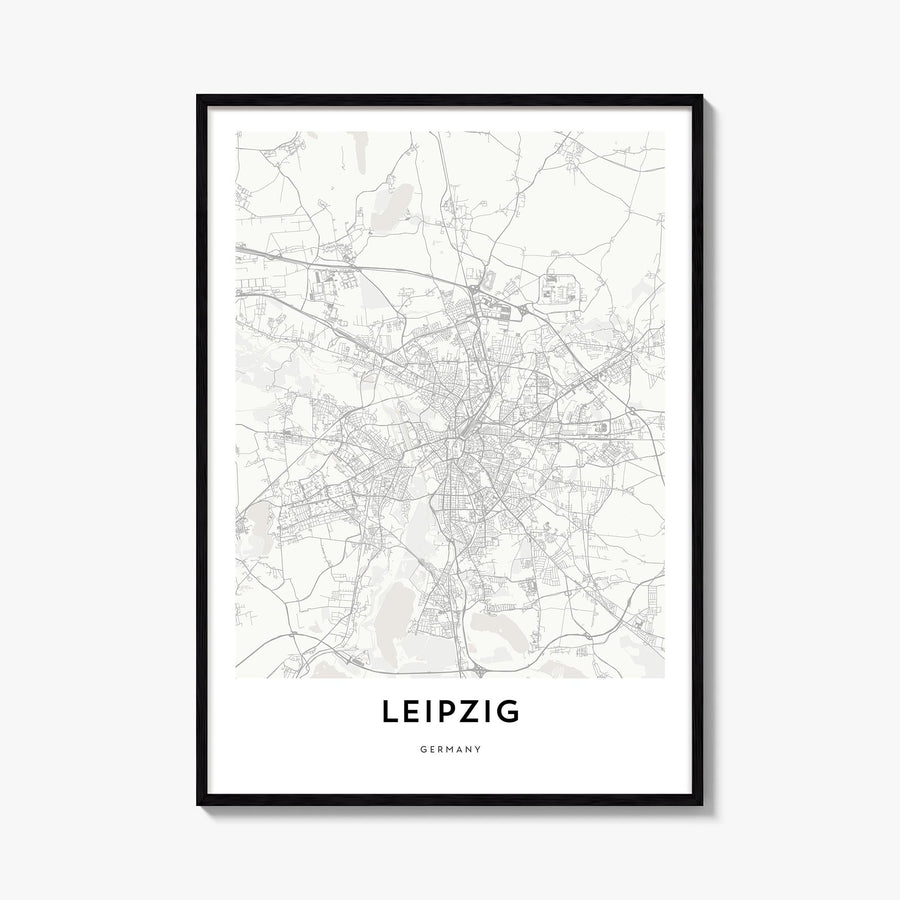Leipzig black & white map poster of Germany – vertical wall art, unframed print shown in interior mockup