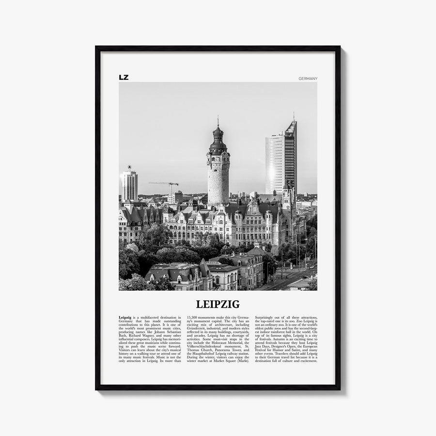 Leipzig black & white newspaper poster of Germany – vertical wall art, unframed print shown in interior mockup