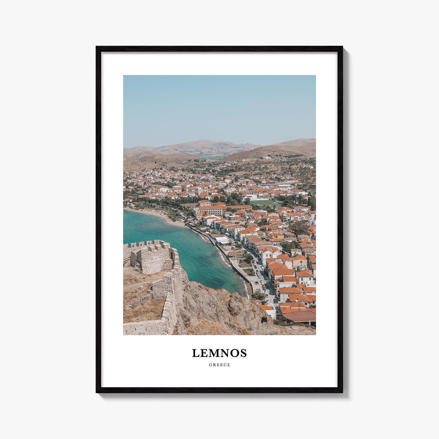Lemnos colorful classic poster of Greece – vertical wall art, unframed print shown in interior mockup