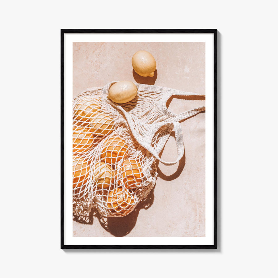Lemons no. 1 colorful photo poster – vertical wall art, unframed print shown in interior mockup