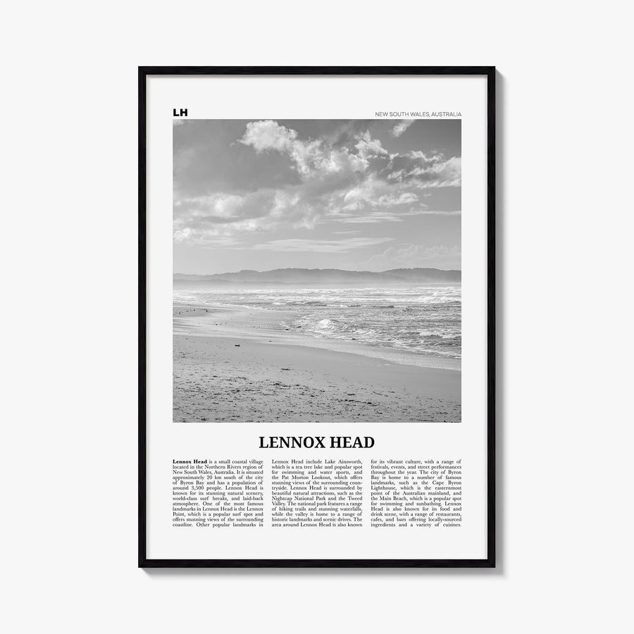 Lennox Head black & white newspaper poster of Australia – vertical wall art, unframed print shown in interior mockup