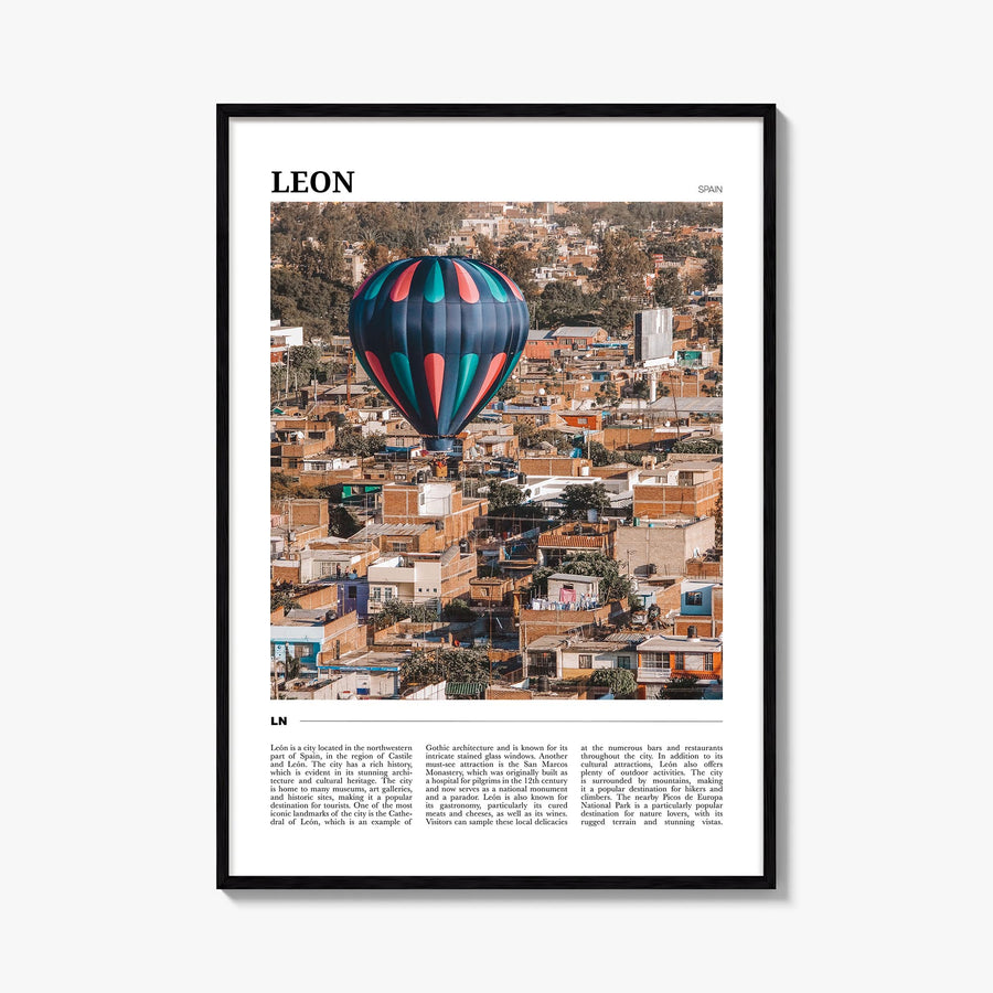 León no. 2 colorful travel poster of Spain – vertical wall art, unframed print shown in interior mockup