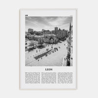 Leon, Spain Poster White Wood / 8x12 in Nbourhood Travel B&W Poster