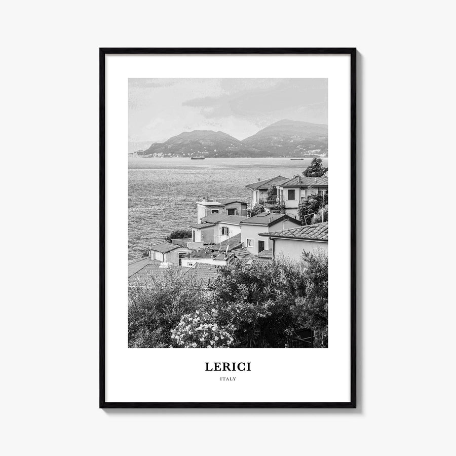 Lerici black & white classic poster of Italy – vertical wall art, unframed print shown in interior mockup