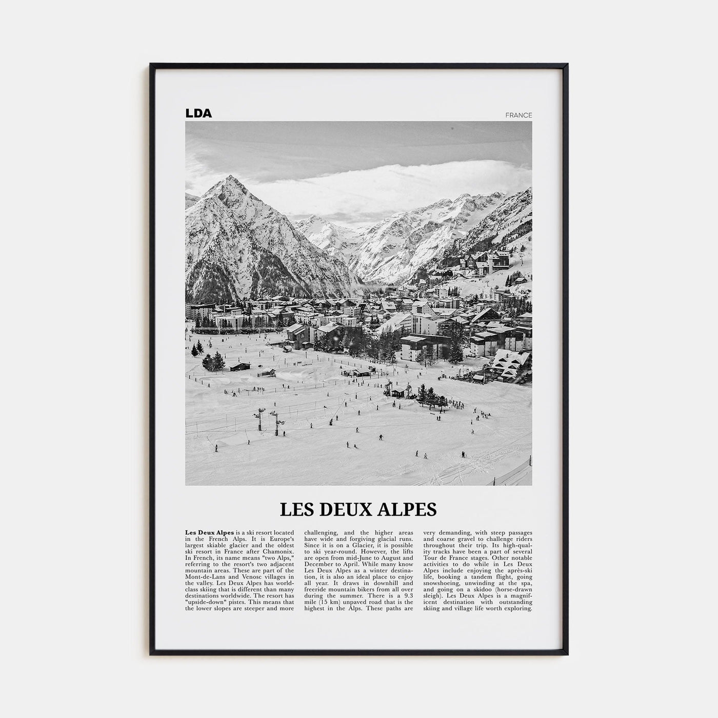 Les Deux Alpes Poster None / 8x12 in Nbourhood Travel B&W Poster