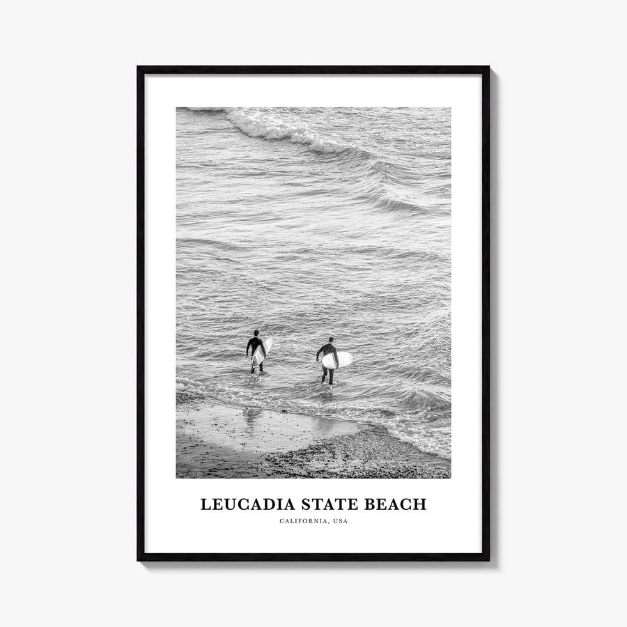Leucadia State Beach black & white classic poster of California, USA – vertical wall art, unframed print shown in interior mo