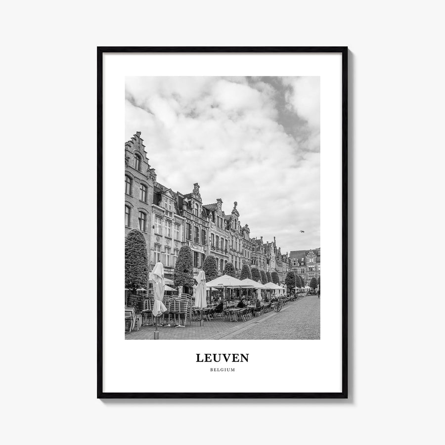 Leuven no. 1 black & white classic poster of Belgium – vertical wall art, unframed print shown in interior mockup