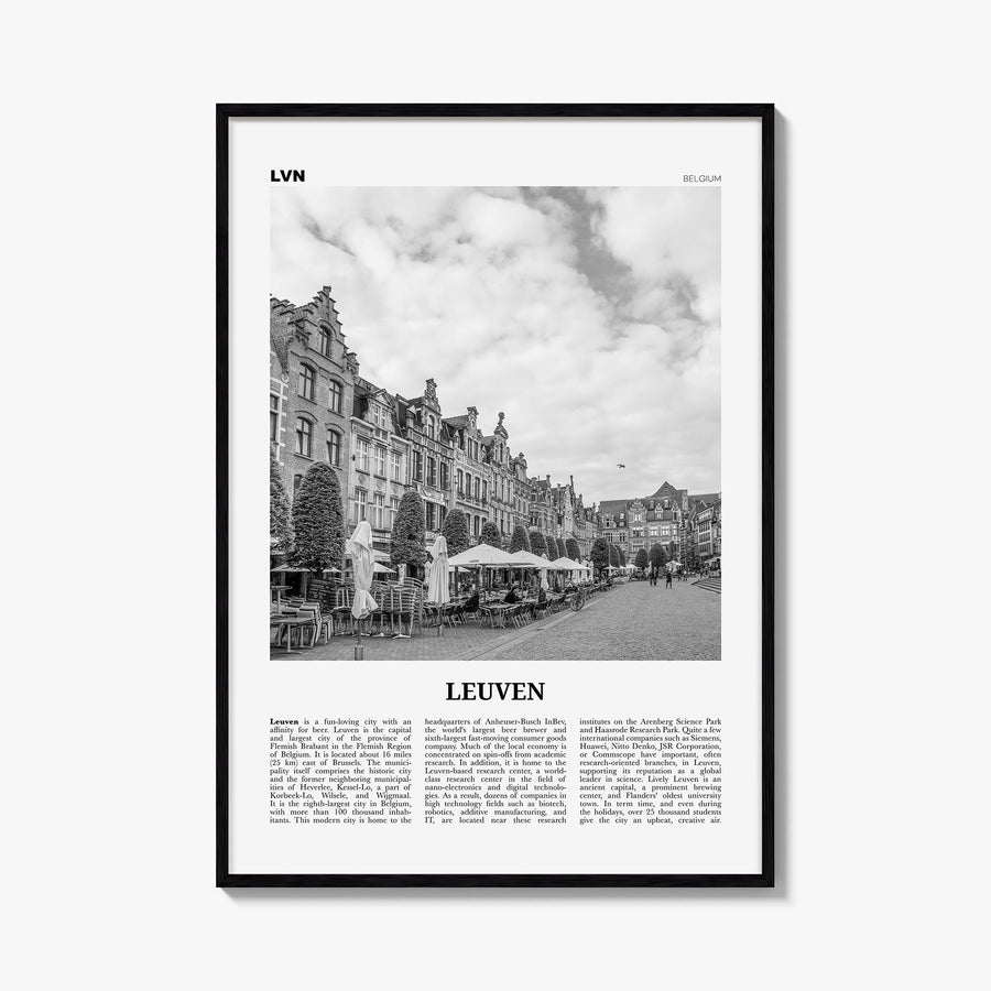 Leuven no. 1 black & white newspaper poster of Belgium – vertical wall art, unframed print shown in interior mockup