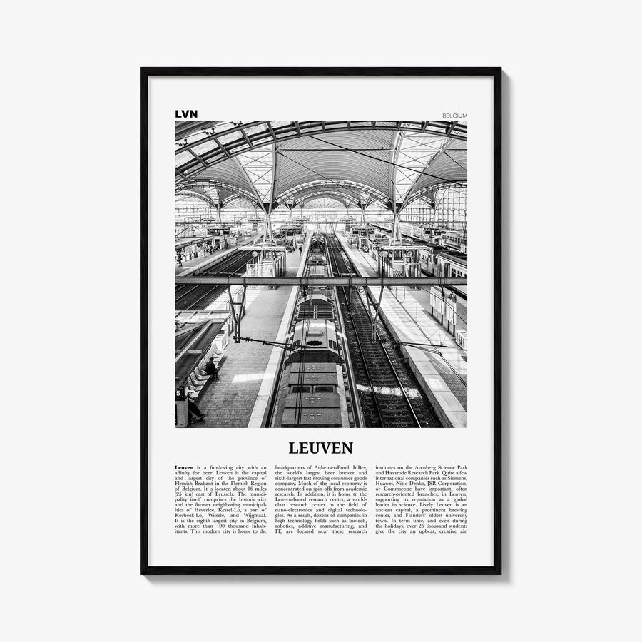 Leuven no. 2 black & white newspaper poster of Belgium – vertical wall art, unframed print shown in interior mockup