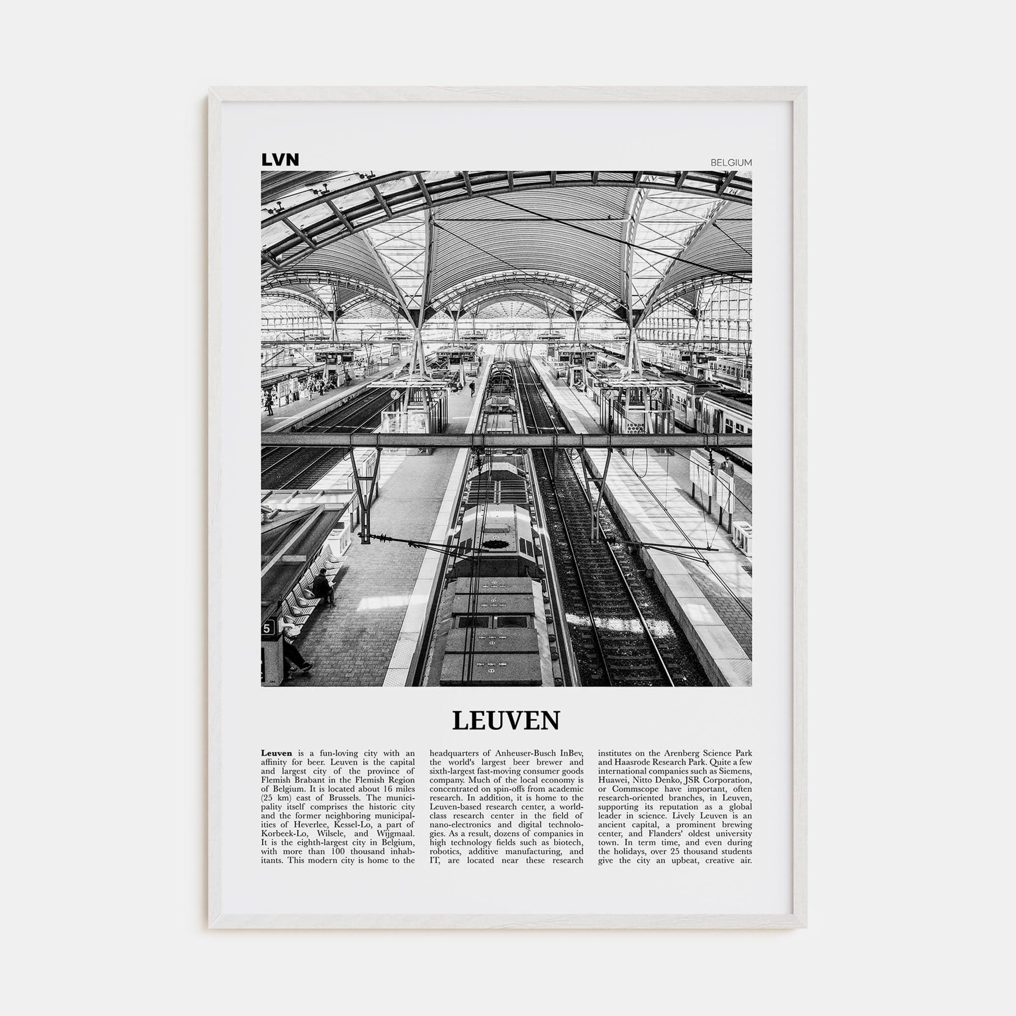 Leuven No 2 Poster White Wood / 8x12 in Nbourhood Travel B&W Poster