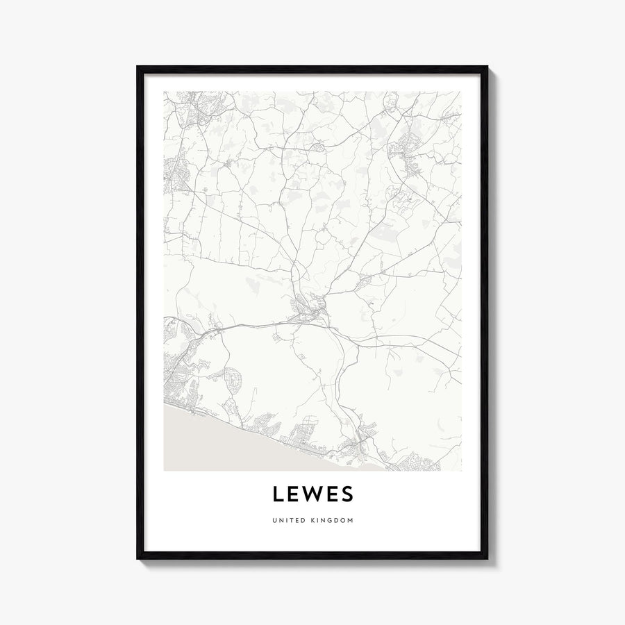 Lewes black & white map poster of Delaware, USA – vertical wall art, unframed print shown in interior mockup