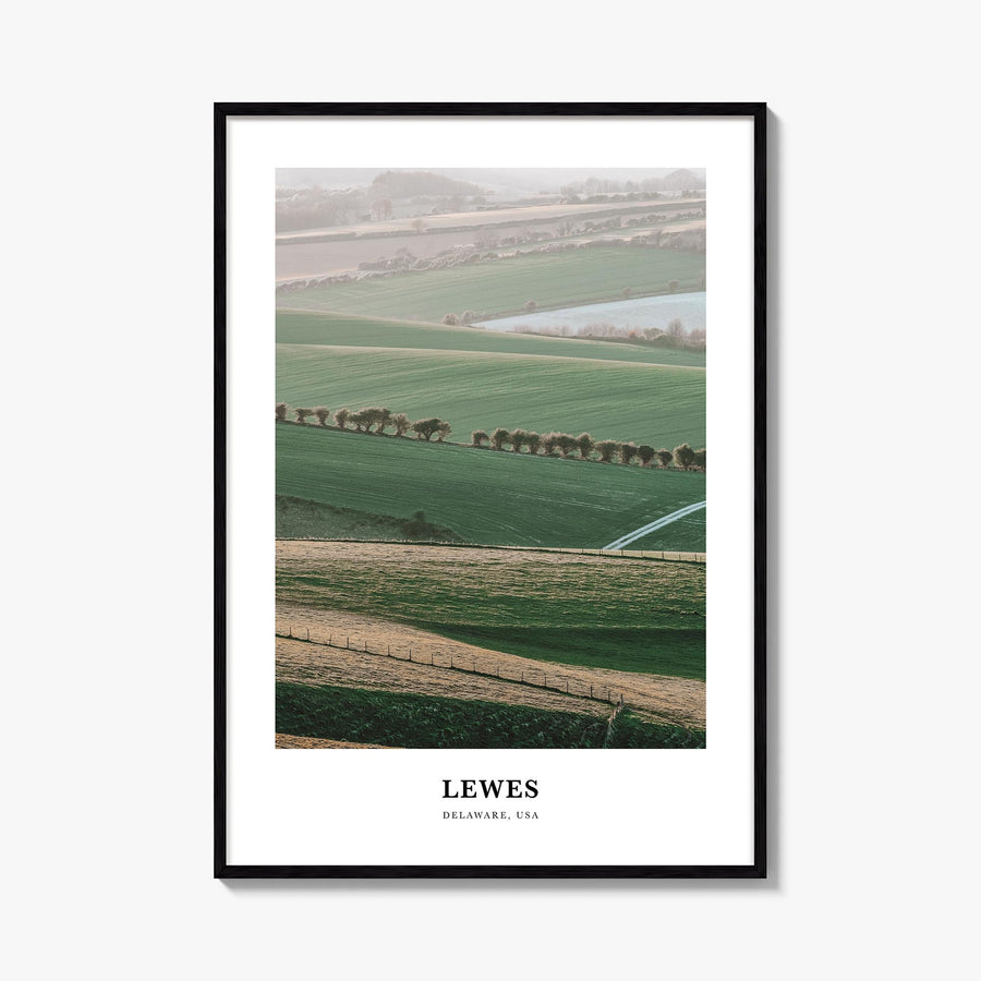 Lewes colorful classic poster of Delaware, USA – vertical wall art, unframed print shown in interior mockup