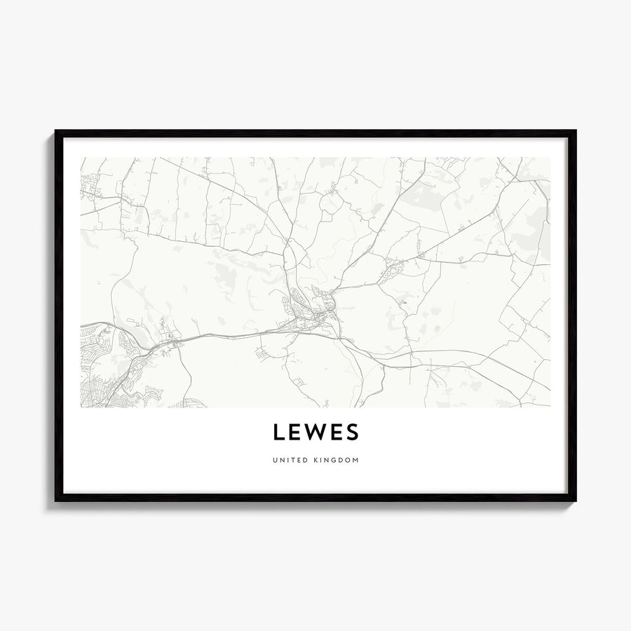 Lewes Map Poster, framed poster mockup