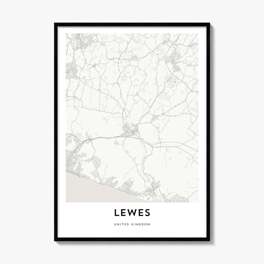 Lewes Map Poster, framed poster mockup