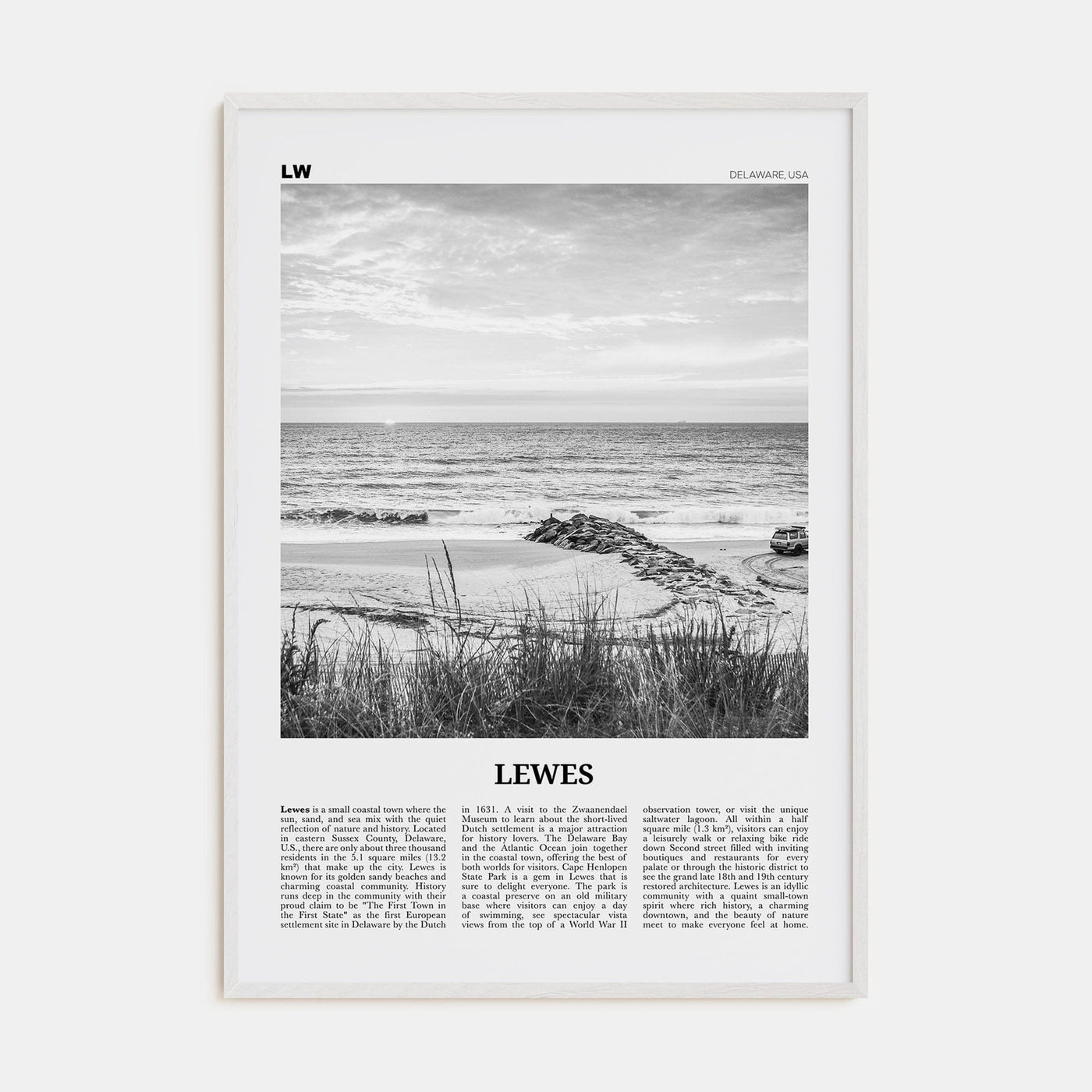 Lewes Poster White Wood / 8x12 in Nbourhood Travel B&W Poster