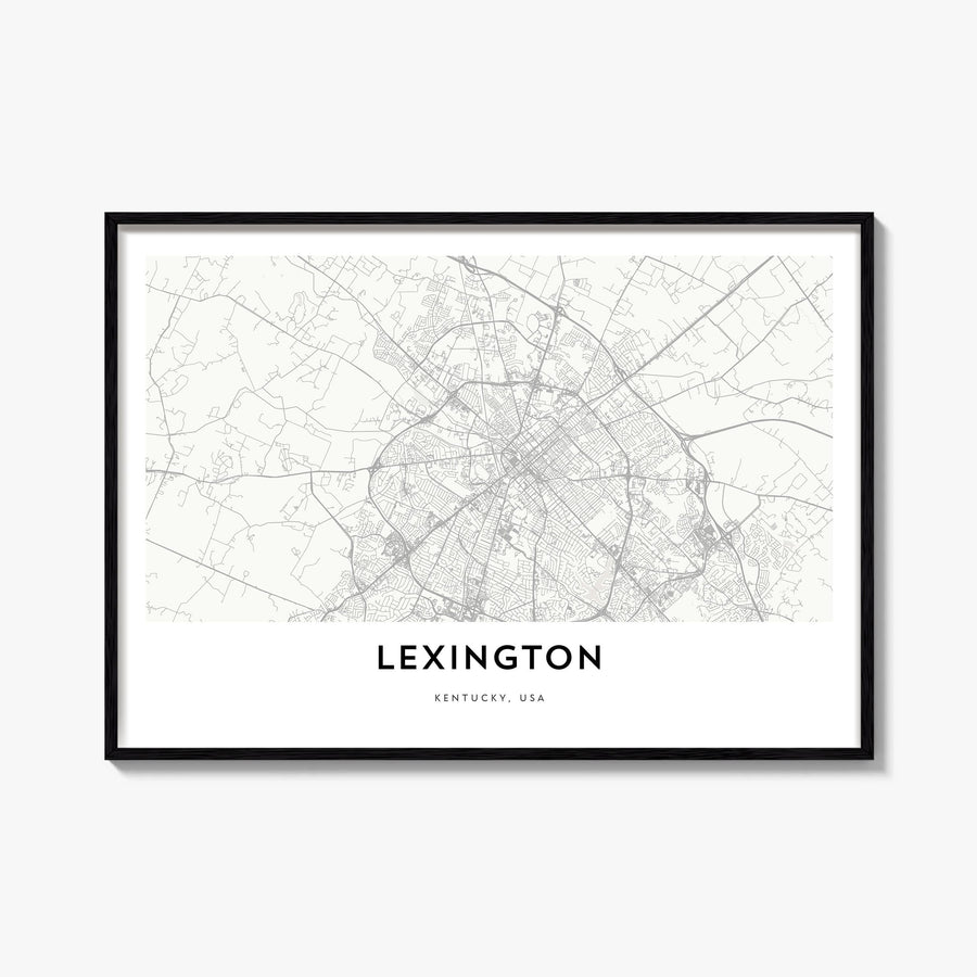 Lexington, Kentucky black & white map poster of Kentucky, USA – horizontal wall art, unframed print shown in interior mockup