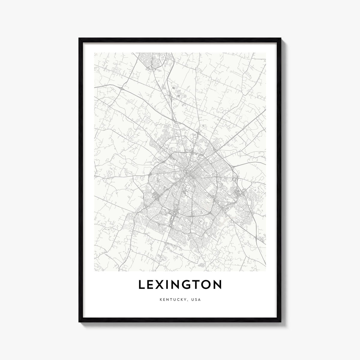 Lexington, Kentucky black & white map poster of Kentucky, USA – vertical wall art, unframed print shown in interior mockup