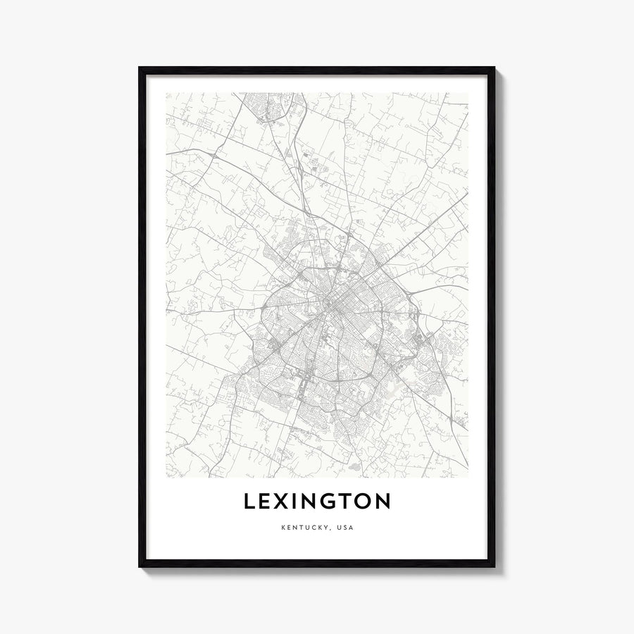 Lexington, Kentucky black & white map poster of Kentucky, USA – vertical wall art, unframed print shown in interior mockup