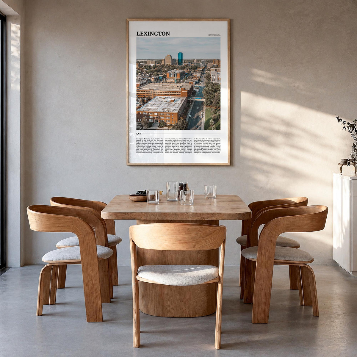 Lexington, Kentucky colorful travel poster of Kentucky, USA – vertical wall art in natural wood frame, hanging on wall