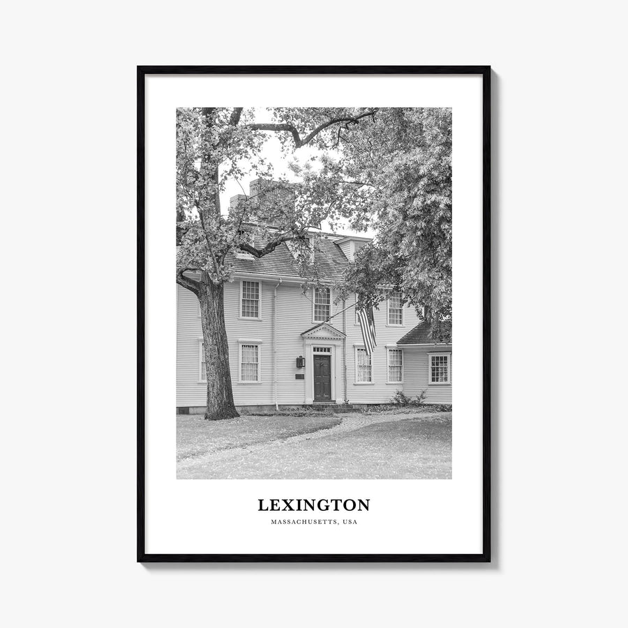 Lexington, Massachusetts black & white classic poster of Massachusetts, USA – vertical wall art, unframed print shown in inte