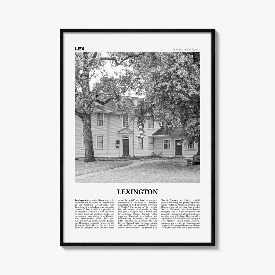Lexington, Massachusetts black & white newspaper poster of Massachusetts, USA – vertical wall art, unframed print shown in in