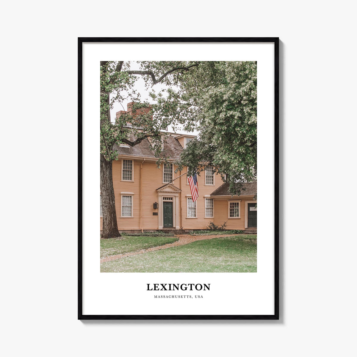 Lexington, Massachusetts colorful classic poster of Massachusetts, USA – vertical wall art, unframed print shown in interior 