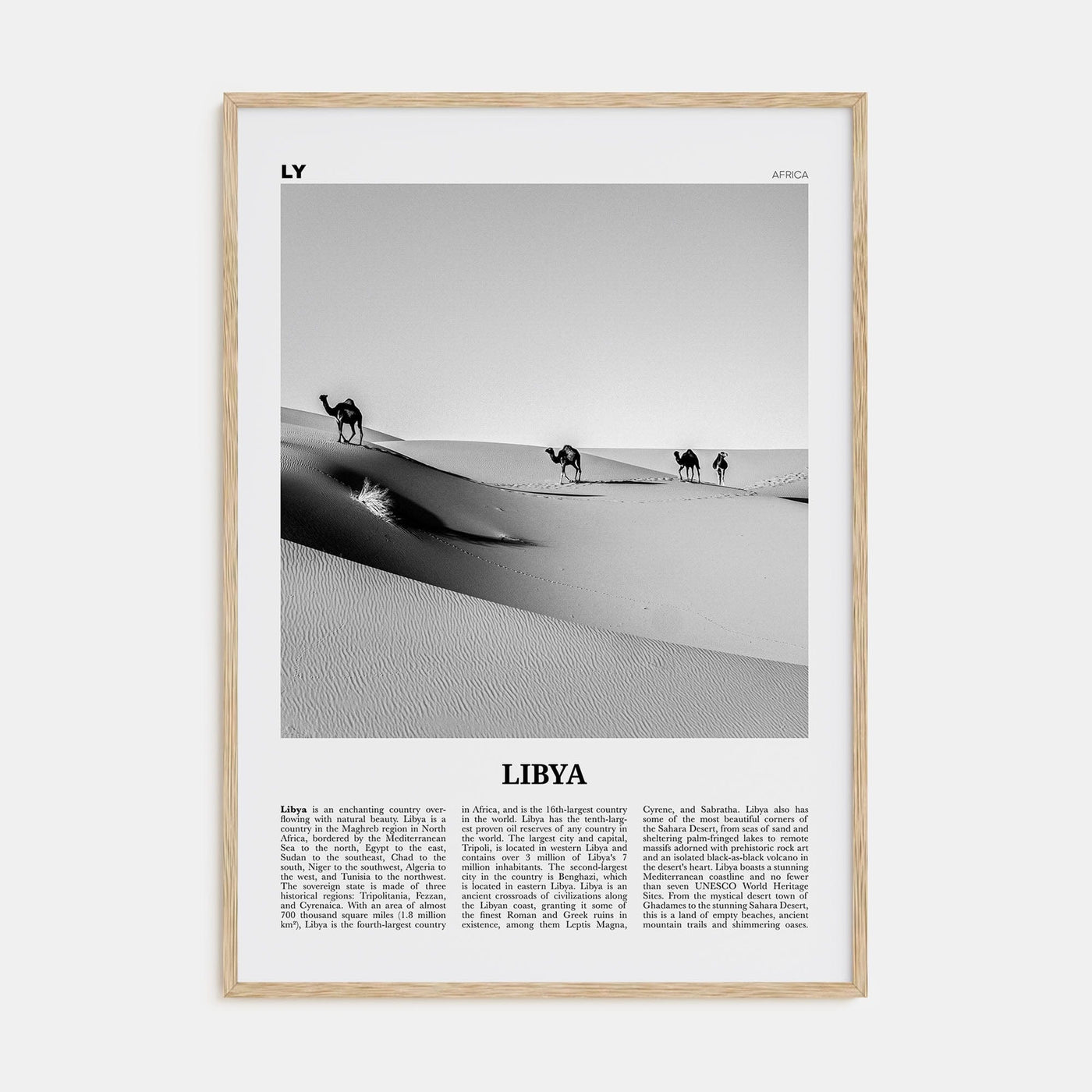 Libya Poster Natural Wood / 8x12 in Nbourhood Travel B&W Poster