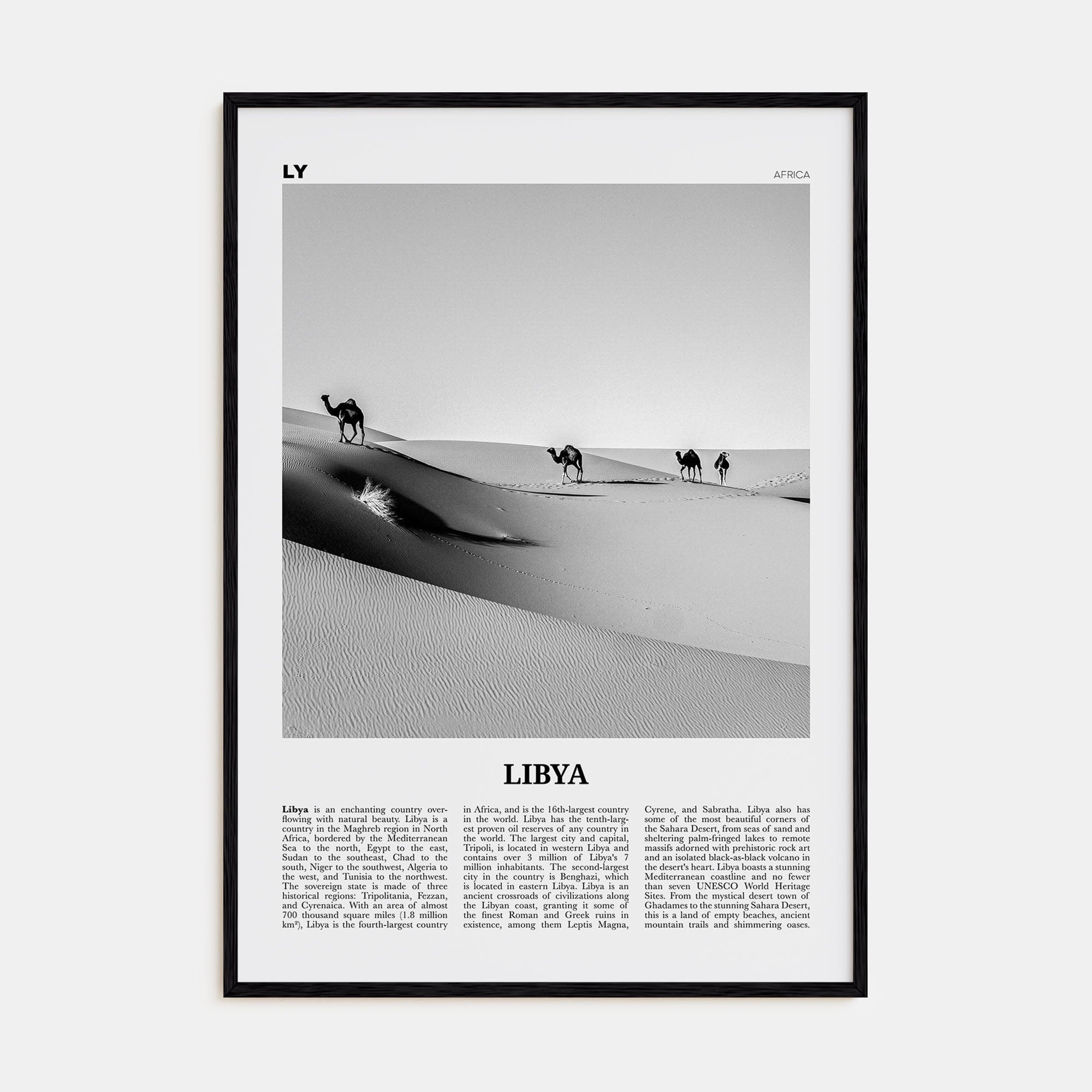 Libya Poster Black Wood / 8x12 in Nbourhood Travel B&W Poster