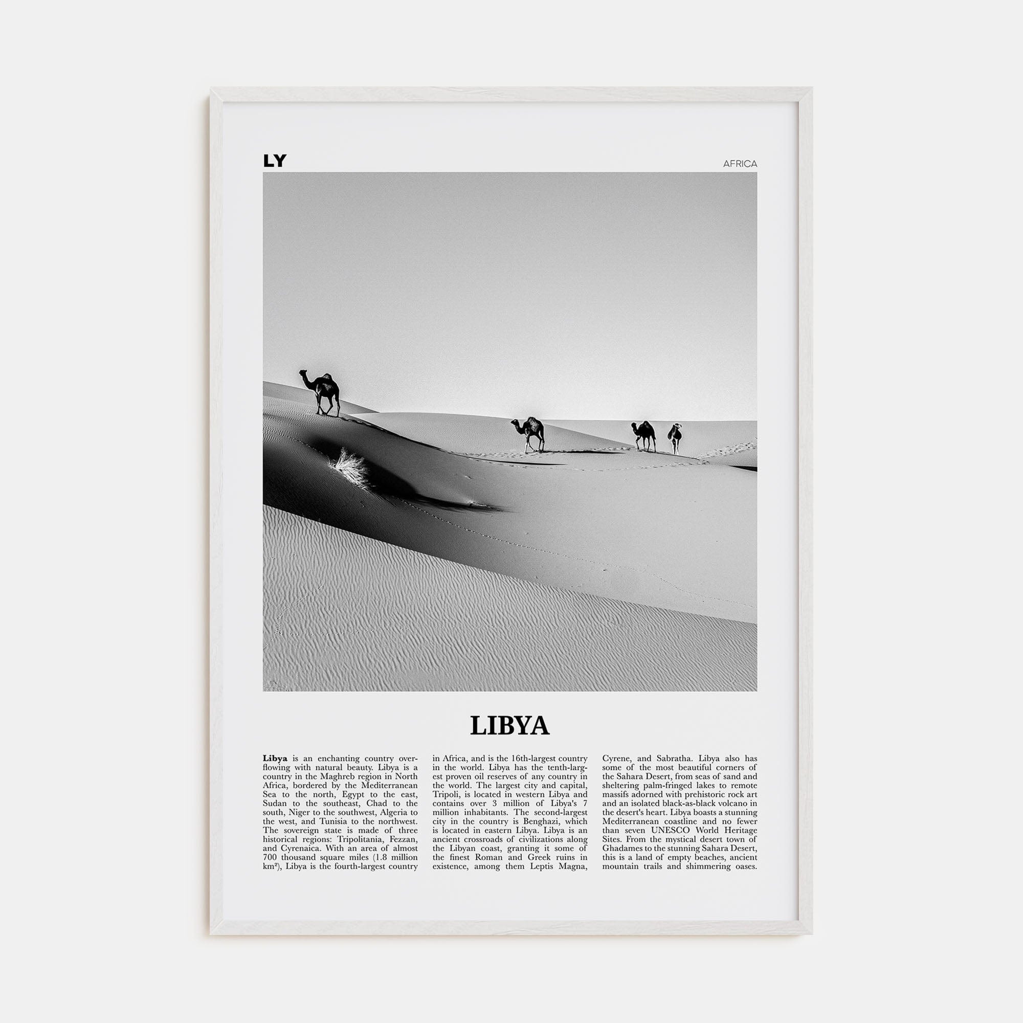 Libya Poster White Wood / 8x12 in Nbourhood Travel B&W Poster