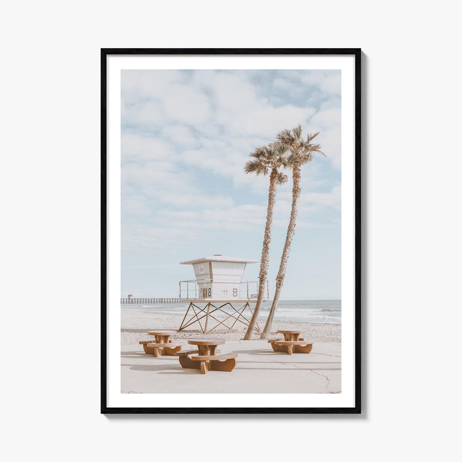 Lifeguard Stand no. 1 colorful photo poster – vertical wall art, unframed print shown in interior mockup